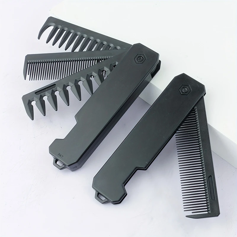 Men'S Grooming Organizer - 3-in-1 Folding Beard Comb for Men,