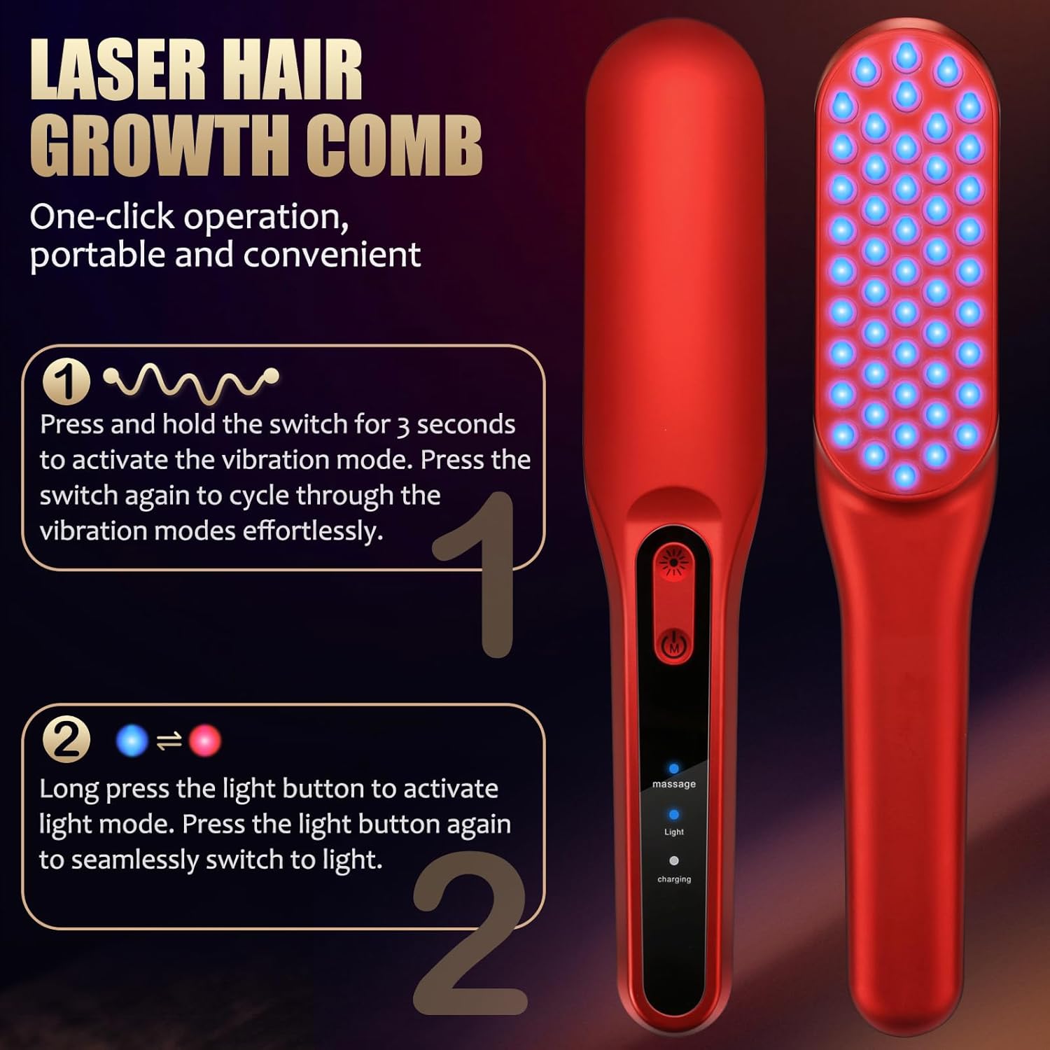 Laser Hair Growth Comb, Red Li - Men'S Grooming Brush ulasan dan harga